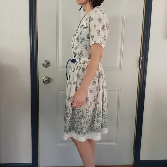60s Home Made White‎ and Blue Day Dress - Picture 2 of 3
